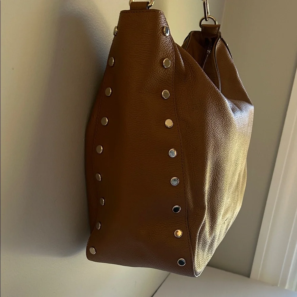 DKNY Carmel Brown Leather Studded Shoulder Bag